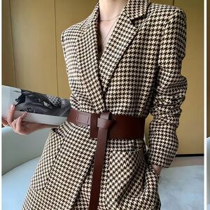 NWT Commense Houndstooth Brown & Cream Belted Blazer size Small